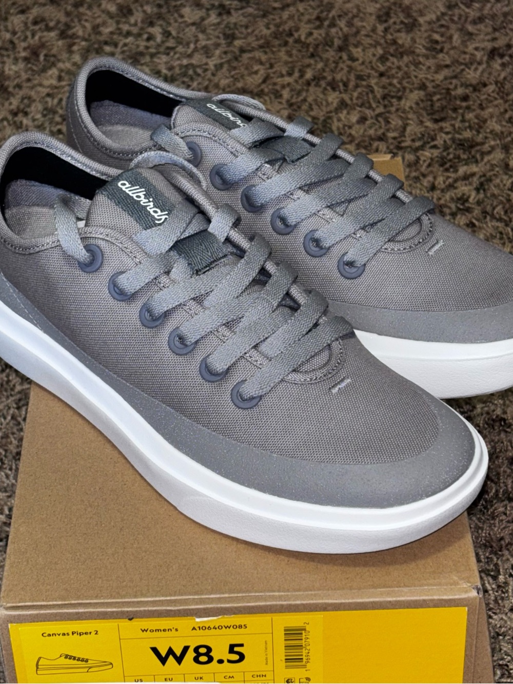 Allbirds Shoes Canvas Piper 2 Medium Grey Women’s Size 8.5 New In Box